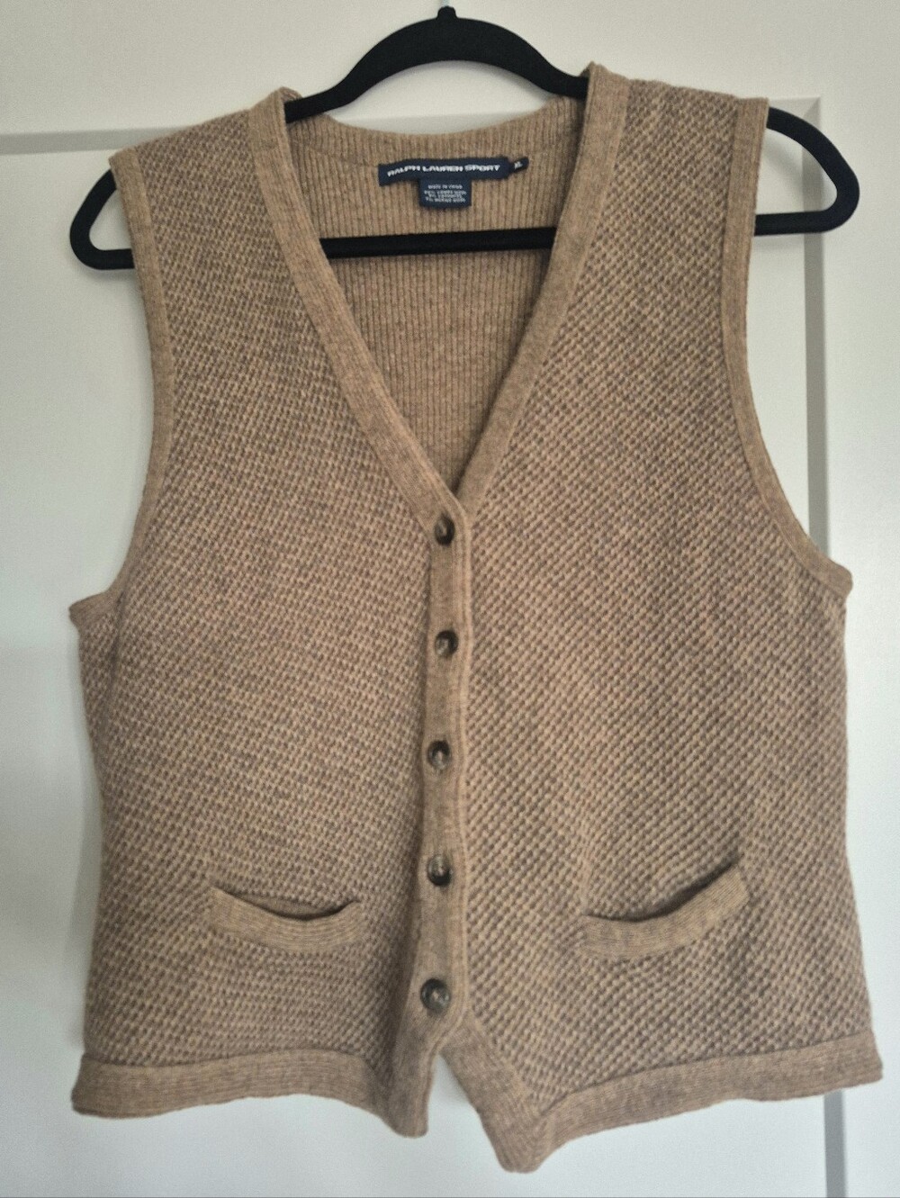 Vintage Ralph Lauren Sport Tan Wool-Blend Button Front Vest
